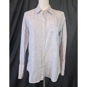 Nili Lotan Womens Designer Blue Pinstripe Cotton Voile Blouse Top Medium